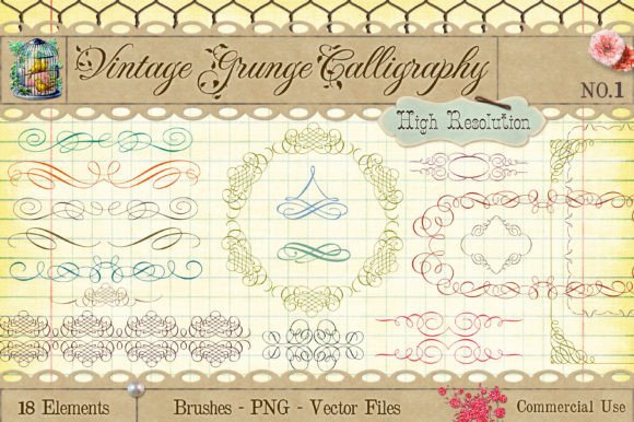 Vintage Calligraphy Clip Art Brushes